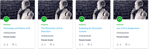 Screenshot of the four modules in the Commons search results